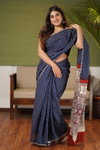 DF 141 Muslin Ajrakh Bandhej Printed Sarees Suppliers In India
